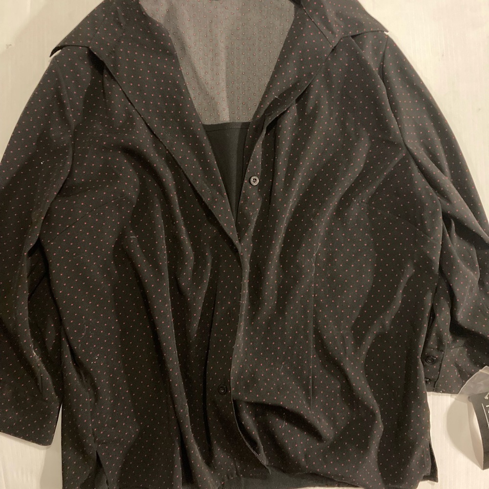 Notations black blouse with red dots